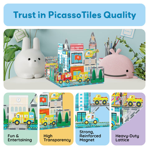 PicassoTiles City Theme Magnetic Tile Building Set (50 Pieces)
