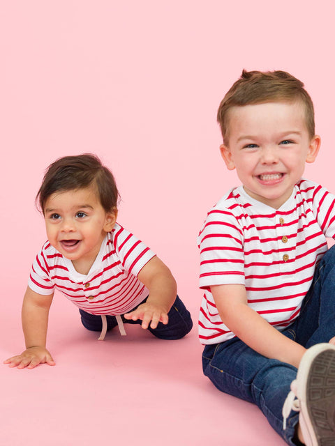 Red & White Stripe Henley Bodysuit