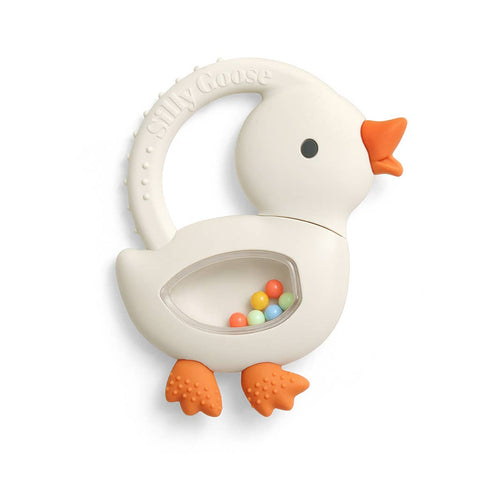 Bitzy Shake™ Silicone Teether with Rattle - Goose