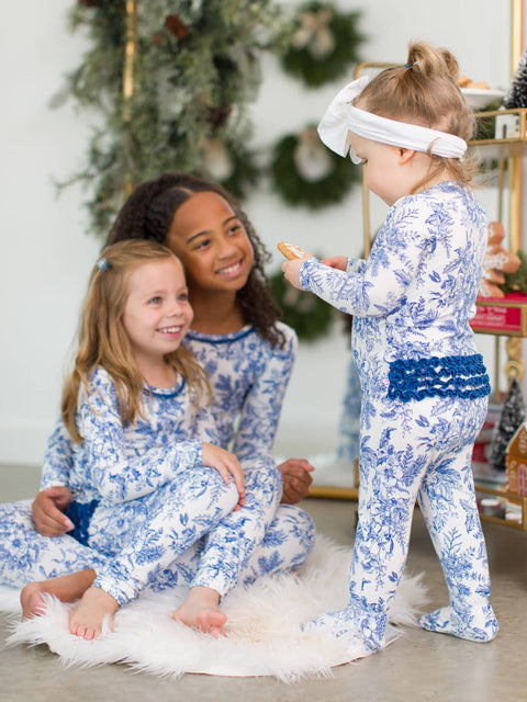 Winter Bliss Toile Modal Ruffle Footie Pajama