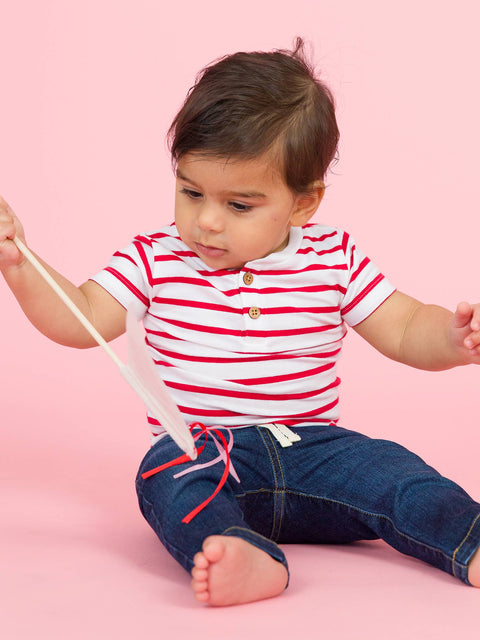 Red & White Stripe Henley Bodysuit