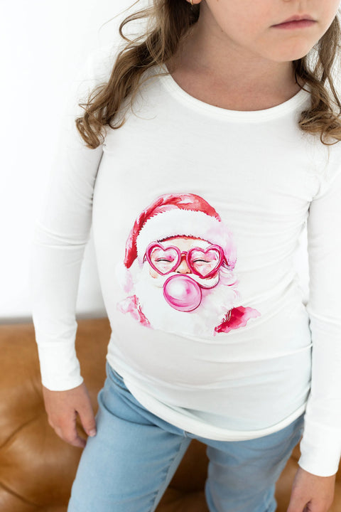 Santa Face Bamboo Long Sleeve Scoop T-Shirt for Girls