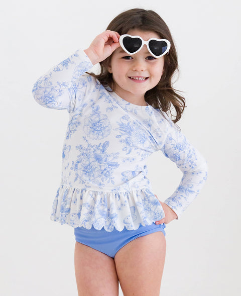 Periwinkle Butterfly Garden Scalloped Rash Guard Set