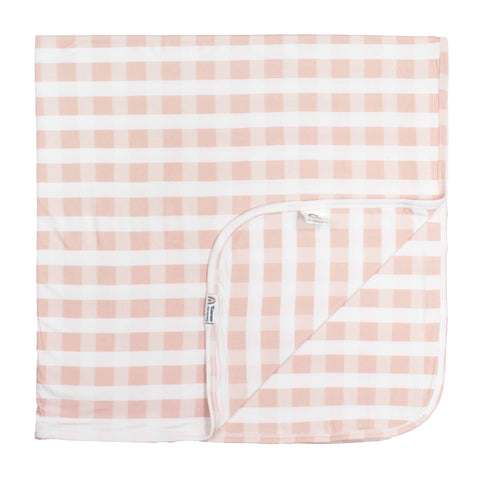Pink Gingham Luxury Bamboo Blanket