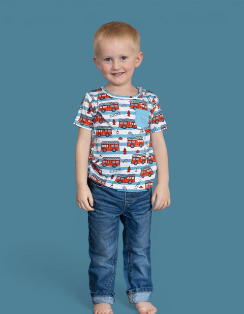 Kids Bamboo Pocket Tee - Firetruck Frenzy