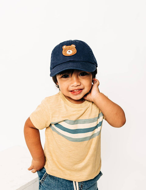 Navy Teddy Bear Patch Baseball Hat for Kids