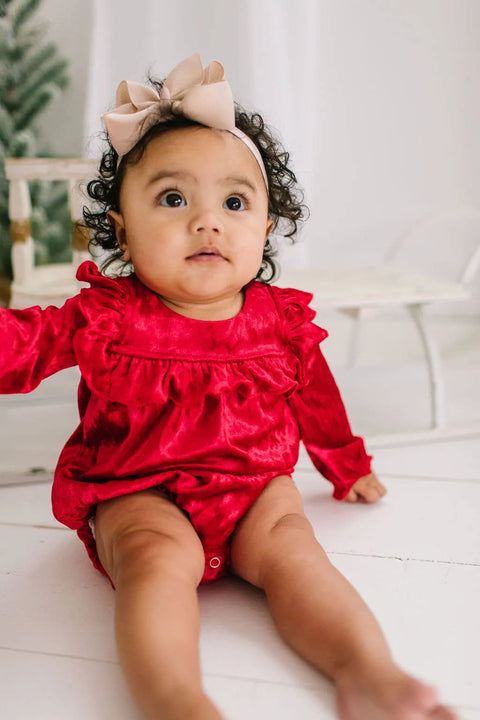 Hayley Romper - Red Crushed Velvet