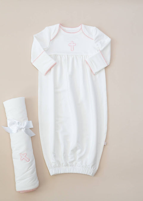 Pink Cross Embroidered Infant Gown