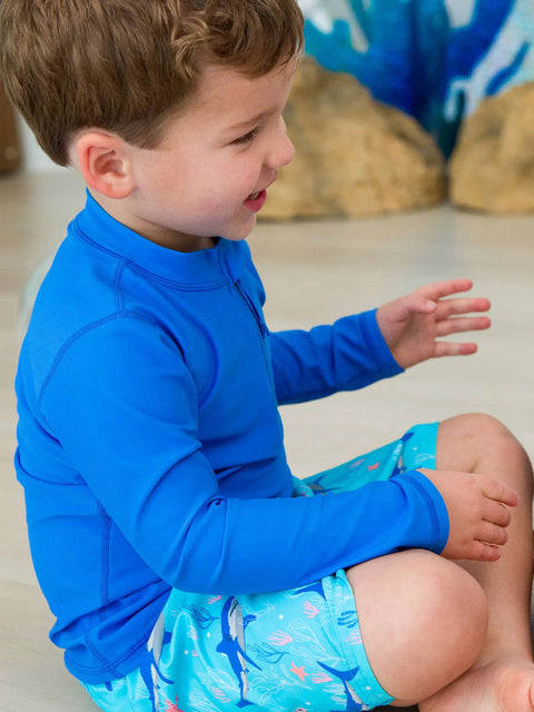 Long Sleeve Zipper Rash Guard - Sonic Blue