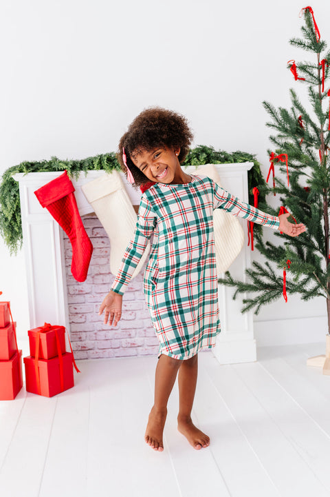 Classic Christmas Plaid Bamboo Gown for Girls