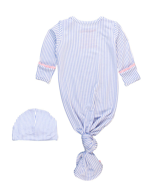 Periwinkle Blue Stripe Bamboo Knotted Ruffle Gown & Hat Set