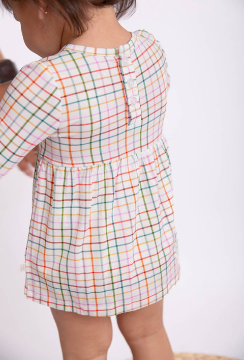 Plaid Long Sleeve Bodysuit Dress for Baby Girls