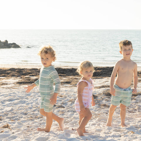 Blue Plaid Boys Swim Trunks