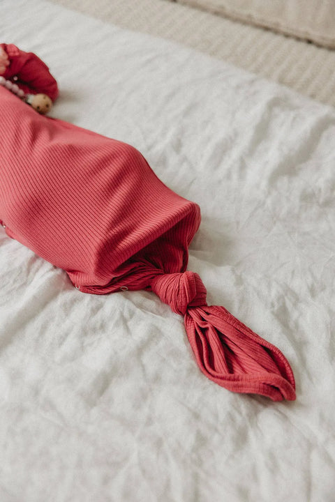 Rib Knit Newborn Knotted Gown - Berry