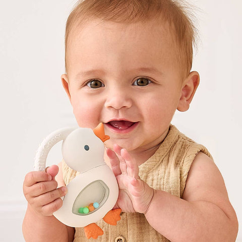 Bitzy Shake™ Silicone Teether with Rattle - Goose