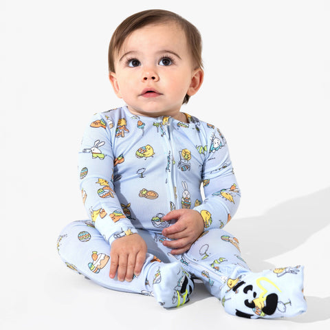Easter Bunny Blue Bamboo Convertible Footie