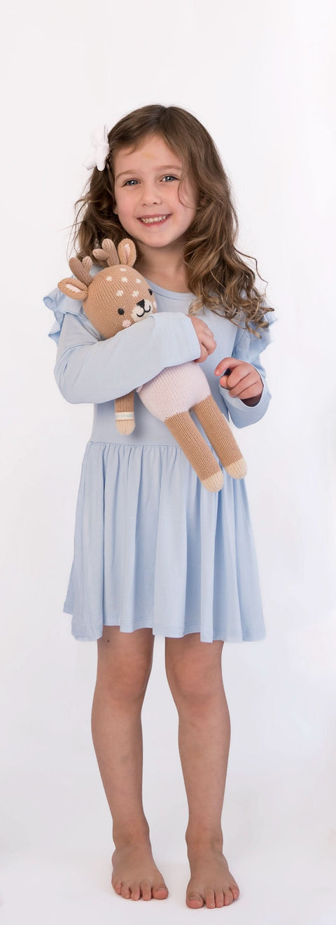 Baby Long Sleeve Bamboo Flutter Bodysuit Dress - Baby Blue