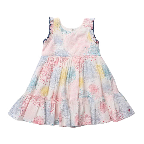 Colorful children's dress with floral pattern on a white background