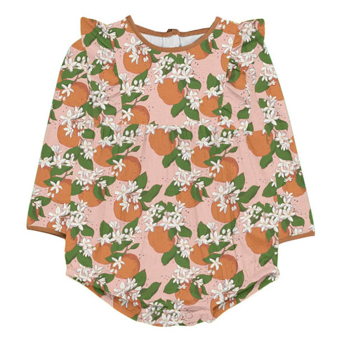 Orange Blossoms Bamboo Long Sleeve Flutter Bubble for Baby Girls