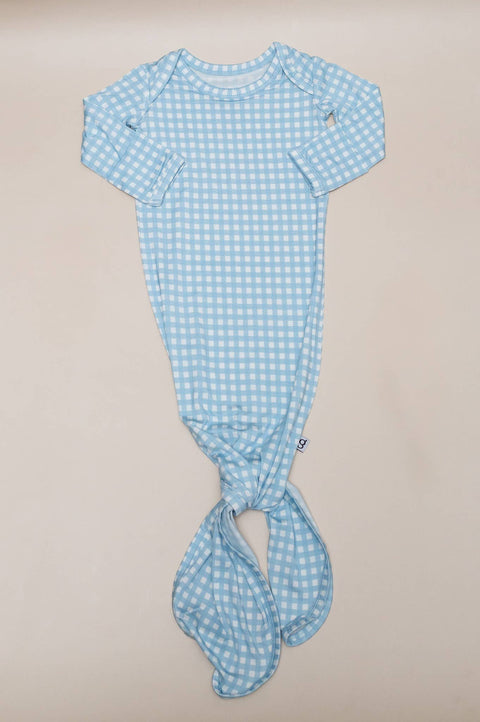 Baby Blue Gingham Bamboo Knotted Infant Gown