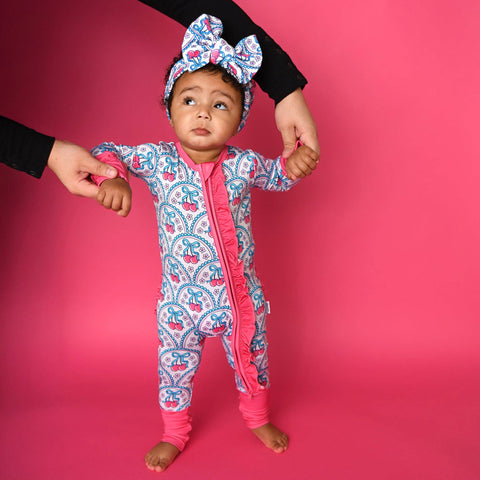 Cherry Ruffle Zip Bamboo Pajama
