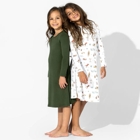 Girls Bamboo Long Sleeve Dress/Night Gown - Evergreen