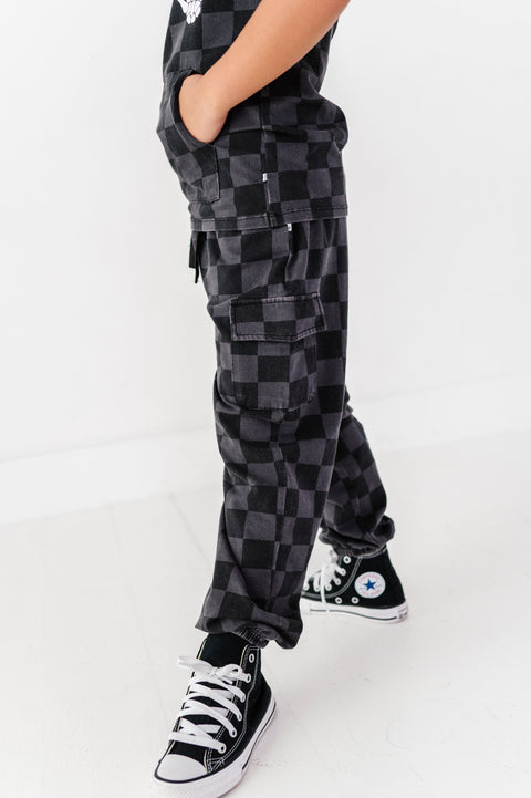 Distressed Checker Cargo Sweatpants for Kids