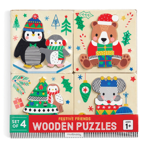 Set of 4 Wood Puzzles for Kids - Festive Friends