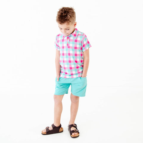 Spring Plaid Polo Shirt and Short Set