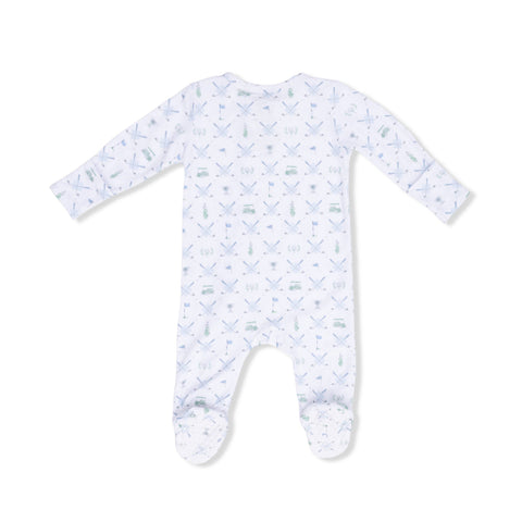 2 Way Zipper Footie - Golf Trellis Blue