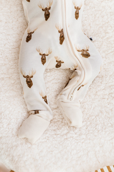 Moose Waffle Knit Convertible Footie