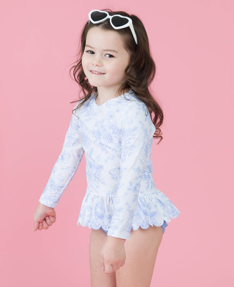 Periwinkle Butterfly Garden Scalloped Rash Guard Set