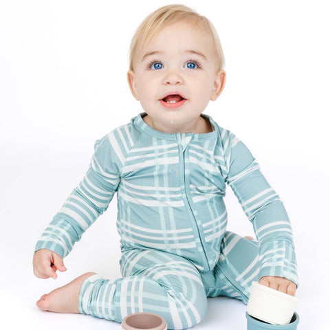 Blue Plaid Baby Bamboo Convertible Footie