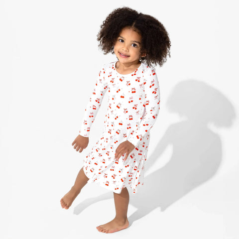 Girls' Long Sleeve Bamboo Dress/Nightgown - Cherry on Top