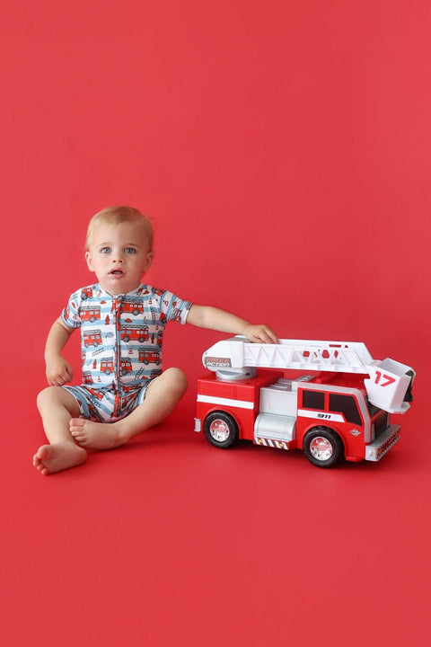 Baby Bamboo Shortie Romper - Firetruck Frenzy