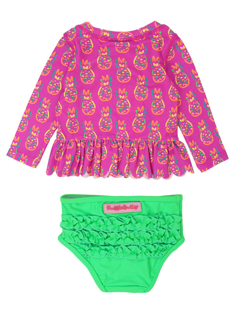 Neon Violet Pineapples Scalloped Rash Guard Set