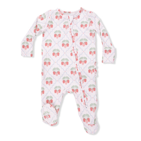 2 Way Ruffle Back Zipper Footie - Sweet Strawberries