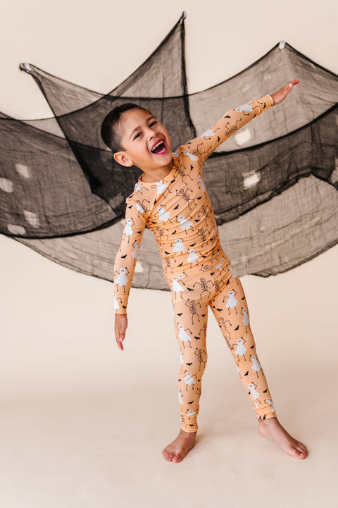 Boo Crew Orange Halloween Glow-In-The-Dark Bamboo Pajama Set for Kids