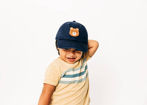 Navy Teddy Bear Patch Baseball Hat for Kids