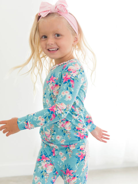 Fancy Me Floral Bamboo Ruffle Pajama Set