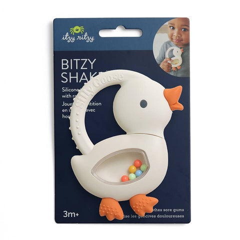 Bitzy Shake™ Silicone Teether with Rattle - Goose