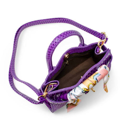 Vivid Crocodile Scarf Kids Handbag - Purple