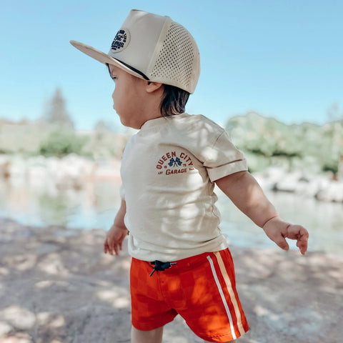 Retro Wave Hybrid Board Shorts (Red/Orange)