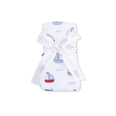 Bamboo Swaddle Blanket - Blue Bubbly Sailboats