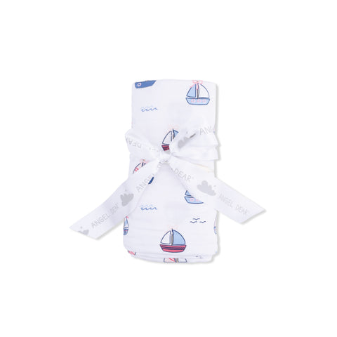 Bamboo Swaddle Blanket - Pink Bubbly Sailboats
