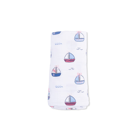 Bamboo Swaddle Blanket - Pink Bubbly Sailboats