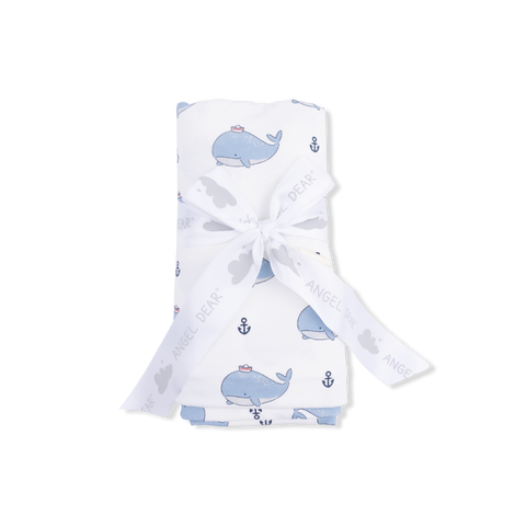 Bamboo Swaddle Blanket - Blue Bubbly Sailor Whales