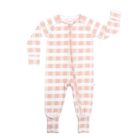 Pink Gingham Baby Bamboo Convertible Footie