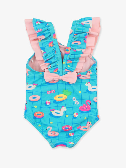 Bow V-Back One Piece Swimsuit - Neon Pool Party