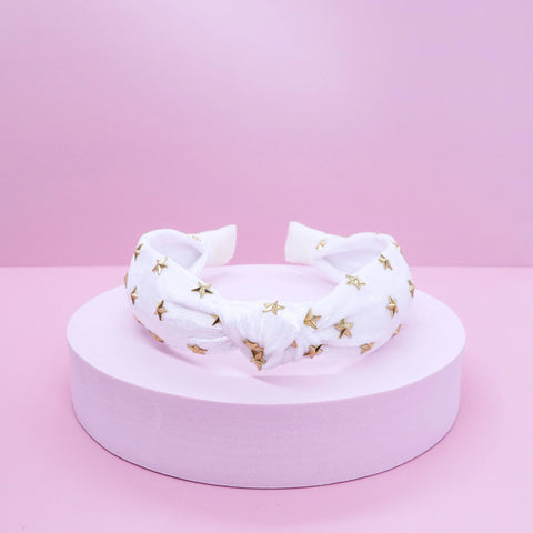 Velvet Knot Headband - White Stars